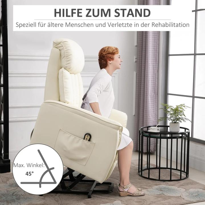 Produktbild Swisshandel24 Aufstehsessel Fernsehsessel Sessel mit Aufstehhilfe elektrisch Liegefunktion Kunstleder Beige, 80 x