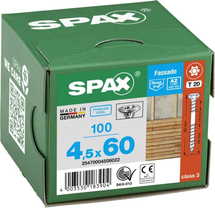 Produktbild Spax Fassadenschraube A2 Linsensenkkopf 8mm Fraesrippen T-Star Plus T20 Fixiergewinde 4cut (100 Schrauben pro Stück)