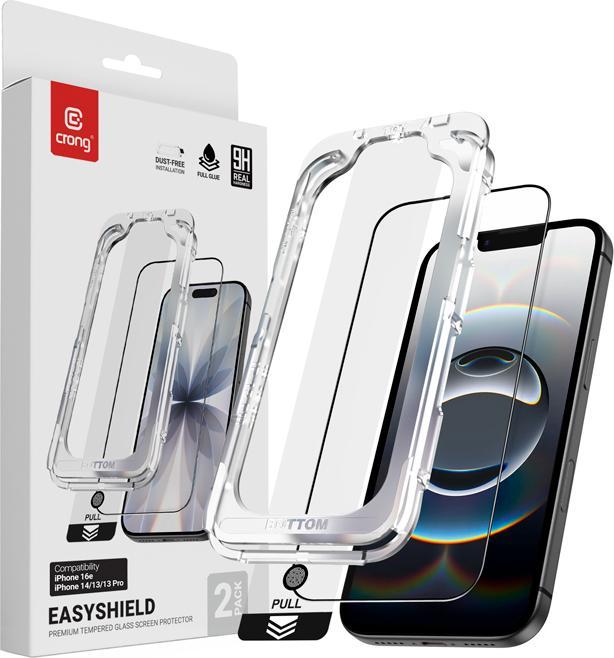 Crong EasyShield 2-Pack Tempered Glass for iPhone 16e / iPhone 14 / iPhone 13 / iPhone 13 Pro (2 pi (2 pcs., Apple iPhone 13, Apple iPhone 13 Pro, Apple iPhone 14, Apple iPhone 16e)