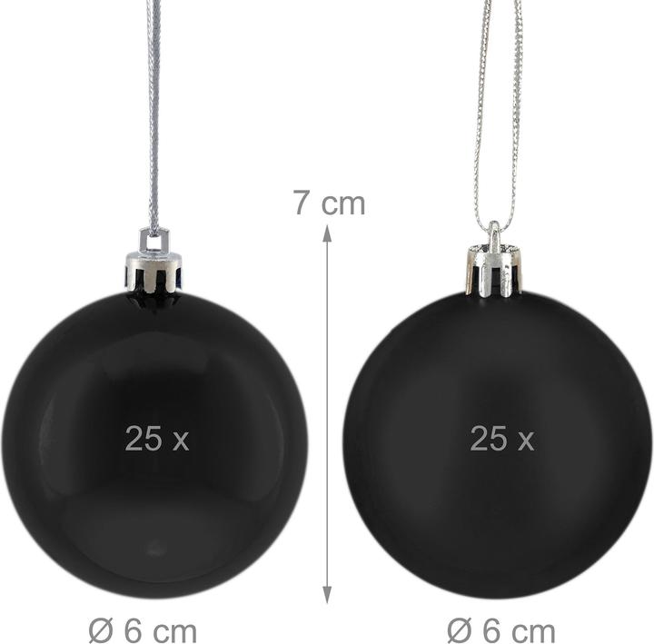 Actual product image Relaxdays - Weihnachtskugeln 50er Set, Schwarz/ Silber, 7 x 6 cm (50-part)
