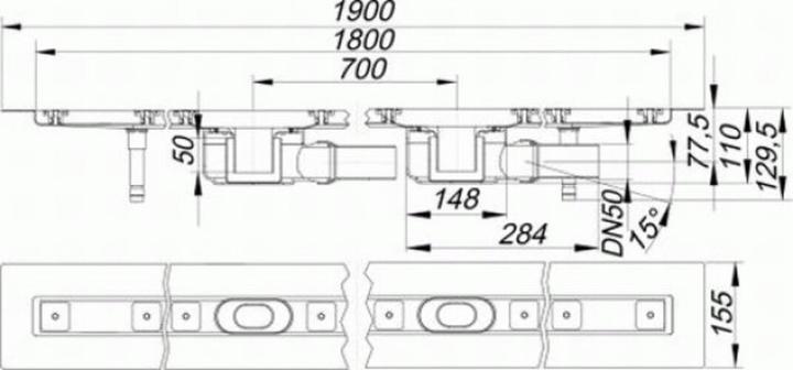 Produktbild Dallmer Duschrinne CeraLine F 1800mm, 524065, DN 50 Bauhöhe 110mm (2040 mm)