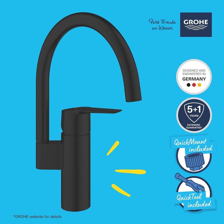 Productafbeelding Grohe Start QuickFix keukenmengkraan, hoge uitloop, eenvoudige installatie, draaibaar, mat zwart
