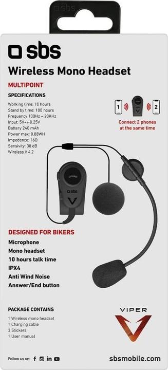 Actual product image SBS Mono wireless headset for helmet (Set of 1)