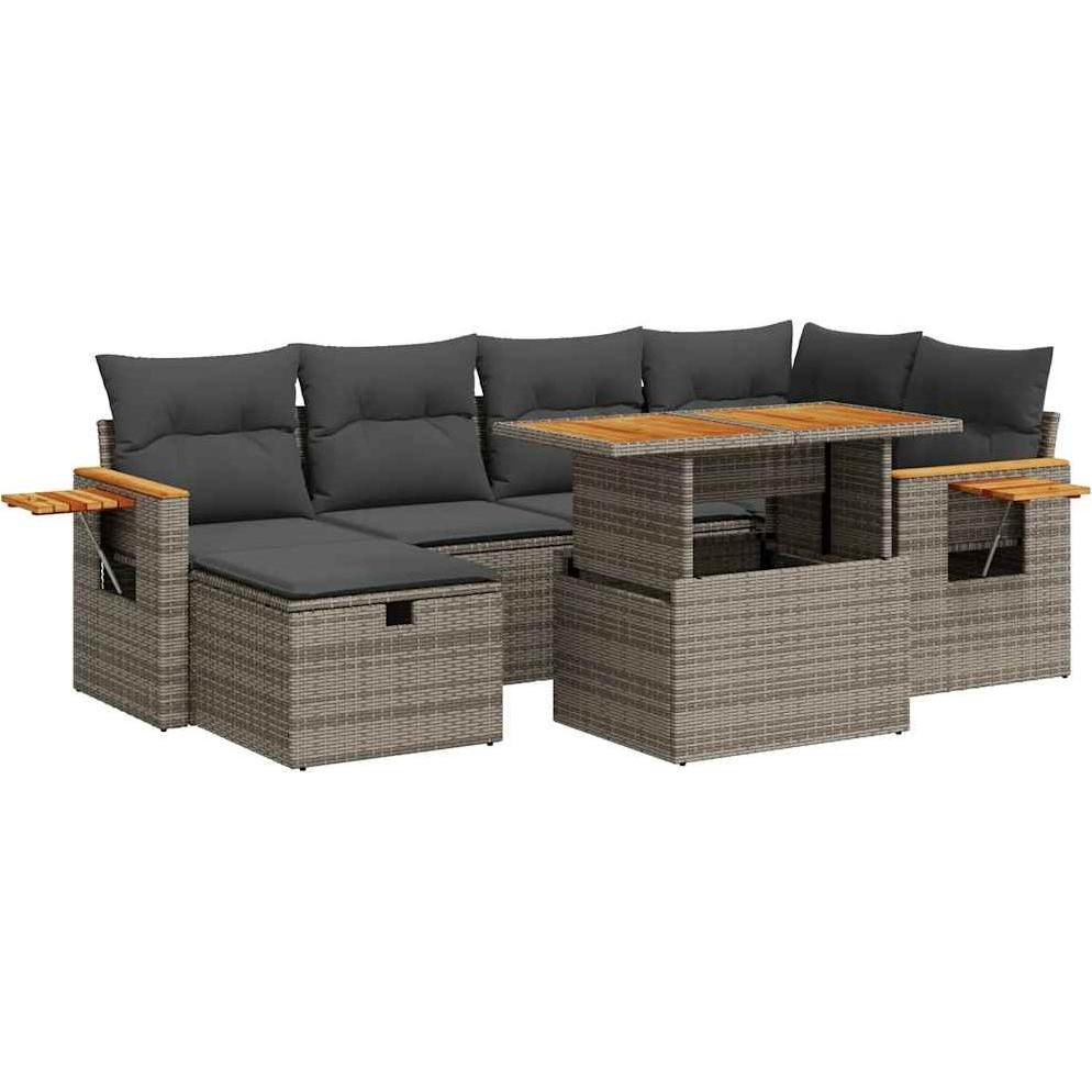 VidaXL, Gartenlounge, 8-tlg. Garten-Sofagarnitur mit Kissen Grau Poly Rattan