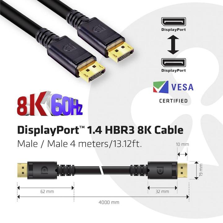 Produktbild Club 3D DisplayPort 1.4 HBR3 8K Cable M/M /13.12ft (4 m, DisplayPort)