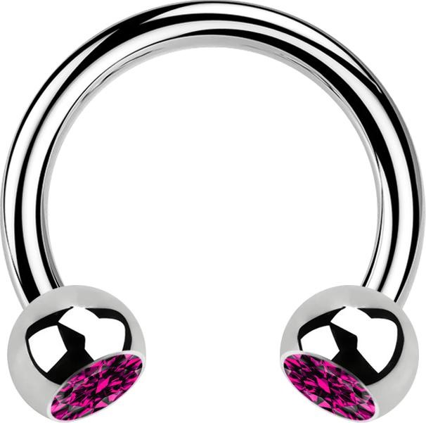 Star Piercing Micro Circular Barbell silber mit zwei Kugeln Kristall fuchsia (ohne Messing, Chirurgenstahl 316L)
