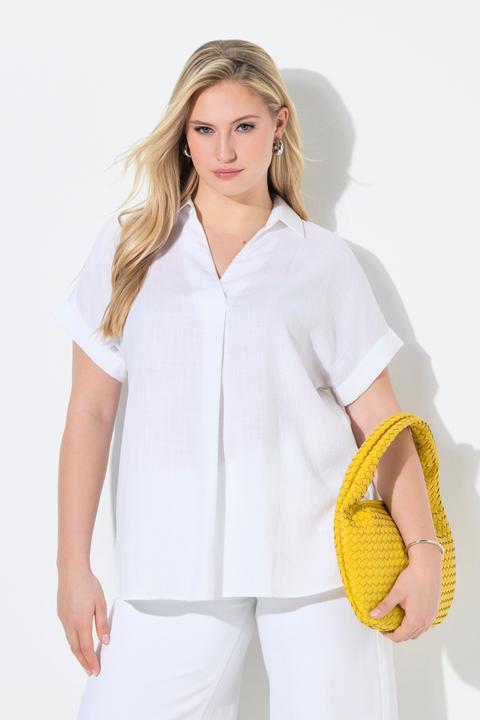 Actual product image Ulla Popken Button Accent Back Short Sleeve Blouse (44)