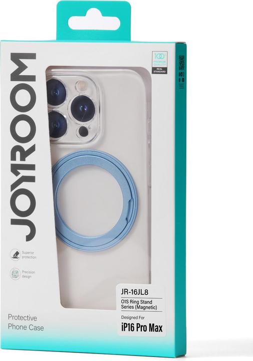 Actual product image Joyroom JR-16JL8 Ultra-Thin Magnetic Phone Case with 360° Rotatable Ring Stand for iP 16 Pro Max - Blue (Apple iPhone 16 Pro Max)
