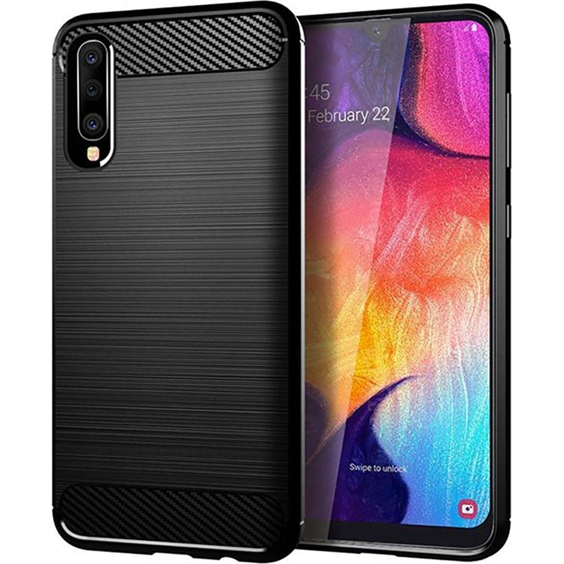 König Design Hülle Handy Schutz für Samsung Galaxy A50 Case Cover Bumper Carbon Optik Schwarz (Samsung Galaxy A50), Smar...