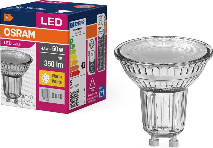 Productafbeelding Osram LED Spot Waarde PAR16 36° 4.3W warm wit GU10 4058075096622 zoals 50W (GU10, 4.30 W, 350 lm, 10 x, F)