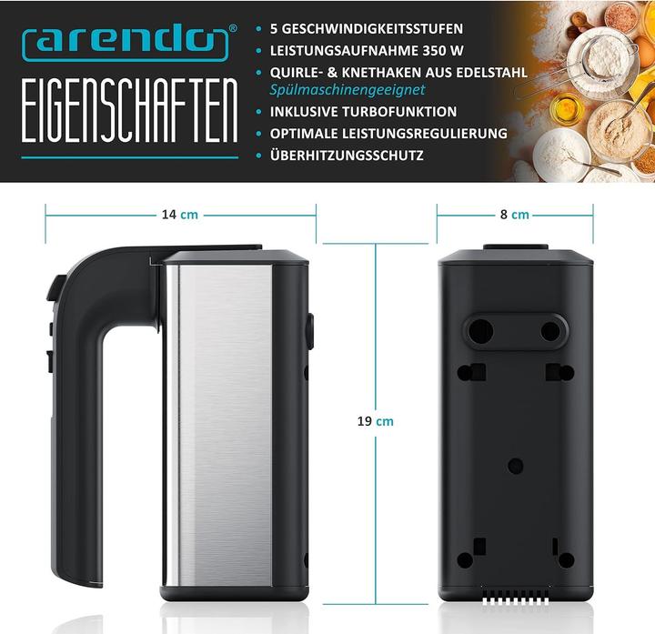 Image du produit Arendo Handmixer Mixero mit 5 Geschwindigkeiten und Turbo (350 W)
