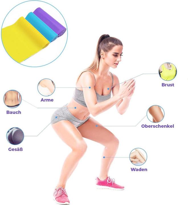Produktbild König Design 3er-Set Fitnessband Gymnastikband Widerstandsband wie Theraband Yoga 200 x 15 cm (Leicht, Mittel)