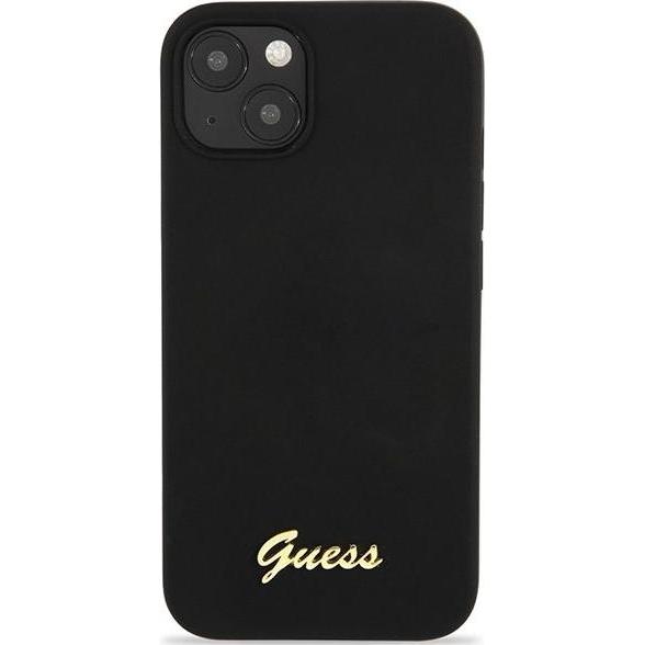 Guess GUHCP13MLSLMGBK iPhone 13 6,1" black/czarny hardcase Silicone Script Gold Logo (Apple iPhone 13), Smartphone Hülle...
