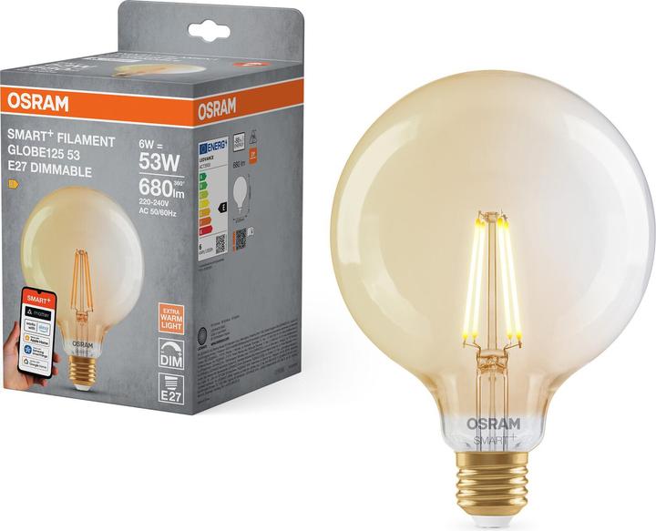 Produktbild Osram SMART+ MATTER FILAMENT CLASSIC shapes DIMMABLE 6W 824 FILAMENT GOLD DIM E27 (E27, 680 lm, 4x)