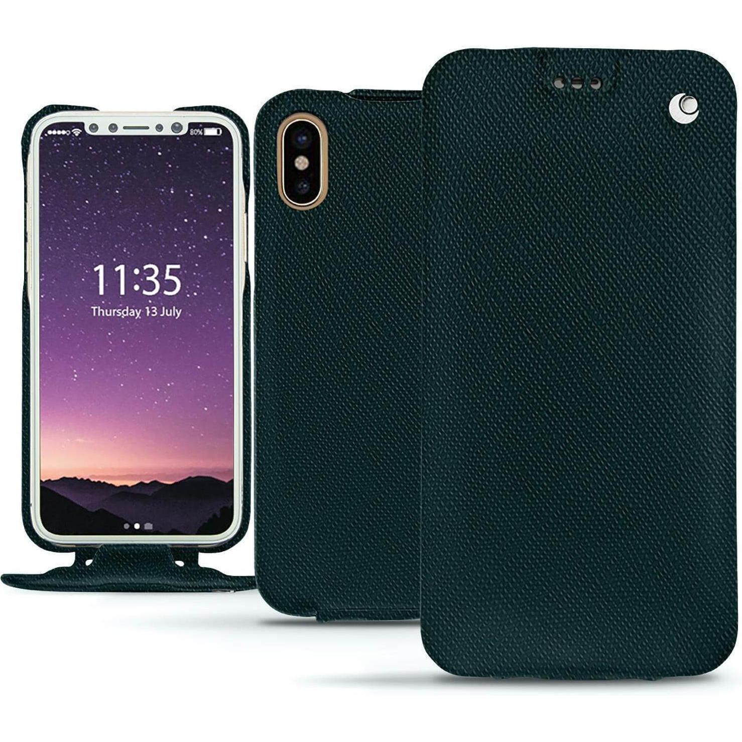 Noreve Lederschutzhülle vertikal (Apple iPhone XS), Smartphone Hülle, Grün