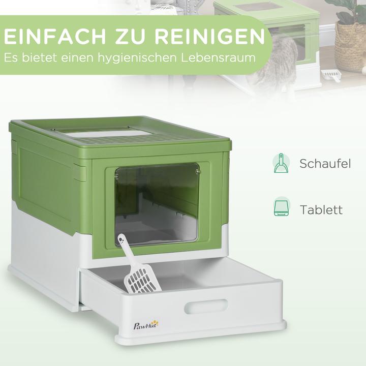Produktbild PawHut Katzentoilette Kunststoff Weiss+Grün (Katzenklo geschlossen)