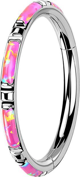 Produktbild Star Piercing Micro Segmentring klappbar silber seitlich mehrere Opal streifen pink (Titan, ohne Messing)