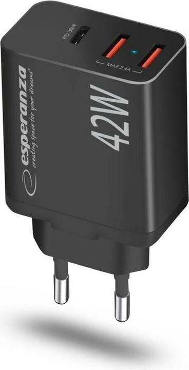 Actual product image Esperanza EZC106K Mains charger 42W Black (42 W, 3 ports)