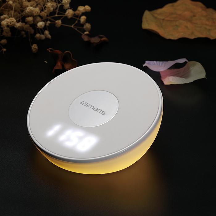 Immagine prodotto 4smarts Caricabatterie senza fili VoltBeam N8 15W con orologio LED lampada bianca