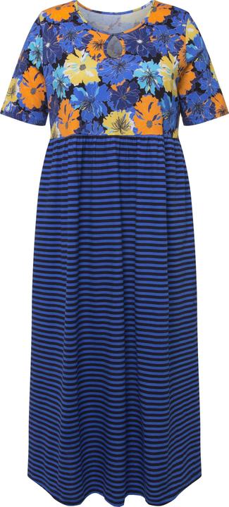 Image du produit Ulla Popken Robe en jersey à fleurs/rayures. Coupe trapèze, col rond et manches courtes (50, 52)