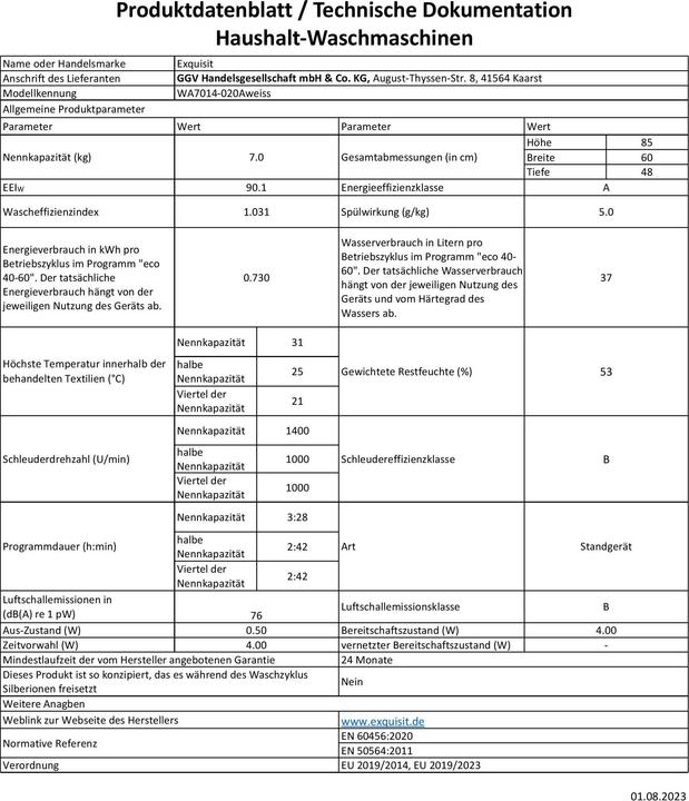 Produktbild Exquisit Waschmaschine,WA7014-020A, 7kg (7 kg, Links)