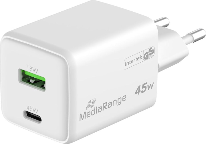 MediaRange Charger 43W 2-port 1x USB-A/1x USB-C GaN, white (45 W)