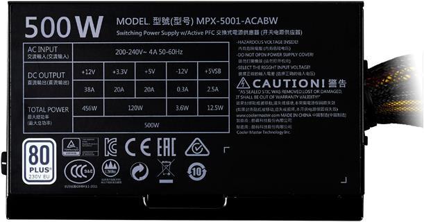 Produktbild Cooler Master MasterWatt Lite 500W 230 Volt Power Supply (500 W)