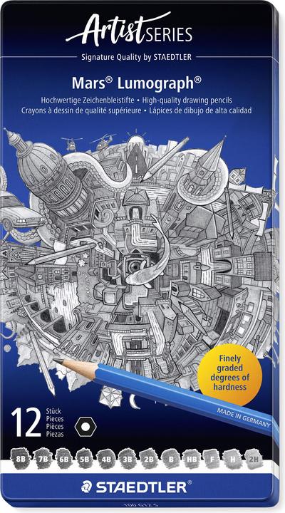 Produktbild Staedtler Mars Lumograph 100 Zeichenbleistifte (2 mm, 12B, 2B, 2H, 3B, 4B, 5B, 6B, 7B, B, F, H, HB, 12x)