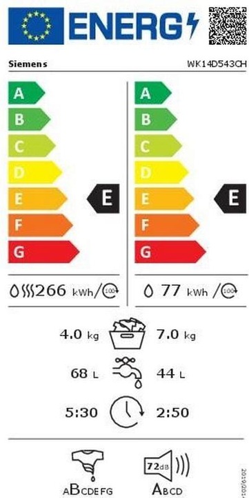 Energy Label Siemens Washer Dryer WK14D543CH (CH plug)