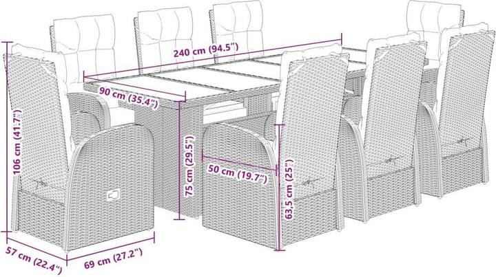 Produktbild vidaXL Gartenmöbel Essgruppe Gartengarnitur Sitzgruppe 9tlg. Schwarz Poly Rattan