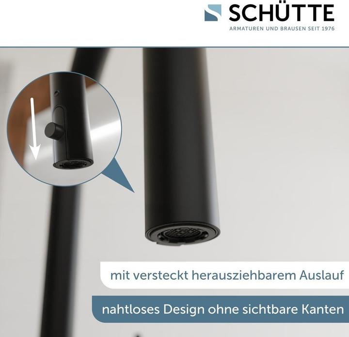 Produktbild Schütte Wasserhahn Küche BLACKPOOL Spültischarmatur Schwarz matt Ausziehbar Schwenkbar 79566