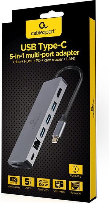 Produktbild Gembird A-CM-COMBO5-05 (USB-C, 8 Ports)