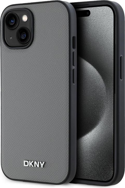 Image du produit DKNY PU Leather Silver Metal Logo Magsafe Case pour iPhone 15 Grey (Apple iPhone 15)