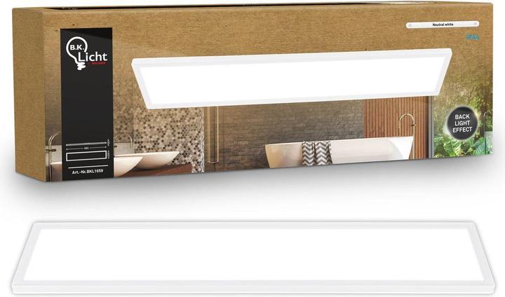Actual product image B.K.Licht SHALLOW ultraflaches LED Panel, 4000K, IP44, weiss, 980x200 (4800 lm)