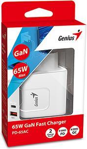 Produktbild Genius PD-65AC weiss / Ladeadapter / 65W / 1x USB-A / 1x USB-C / PD / QC (65 W, 2 Ports)