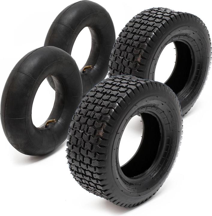 Actual product image Wiltec 2xReifenmantel 2xSchlauch 18x8.50-8 4pr Winkelventil Rasentraktor Aufsitzmäher (Lawn tractor, Tractor accessories)
