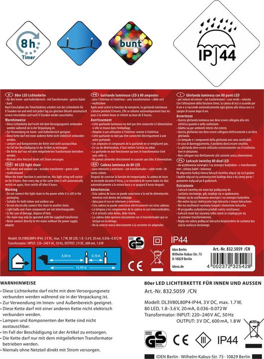 Actual product image Idena LED fairy lights 80 colourful, outdoor and indoor (0.19 m)