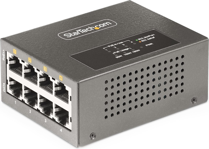 StarTech COM 4-Port Multi-Gigabit PoE++ Injector 5/2.5G Ethernet NBASE-T PoE/PoE+/PoE++ 802.3af/802. (802.3bt (PoE++), 802.3af (PoE), 802.3at (PoE+), 160 W)