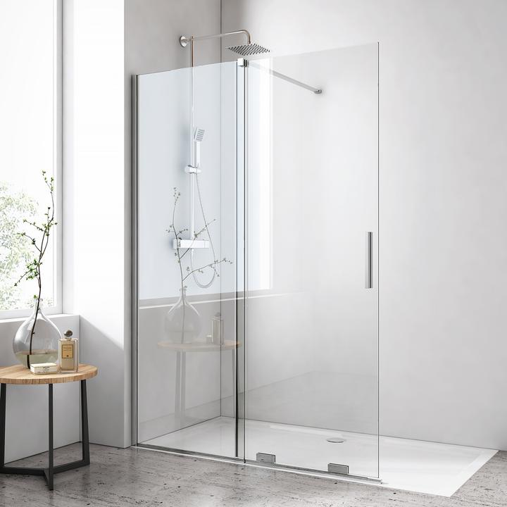 Actual product image Emke Walk-In Shower Screen for Bathtub 120x195cm, 2-Panel Foldable Glass Screen, Chrome (140 cm, 120 cm, 195 cm)