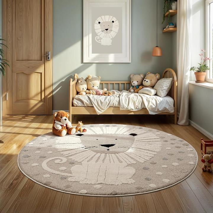 Actual product image The Carpet Runder Kinderzimmerteppich Löwe mit 3D-Effekt (120 cm)