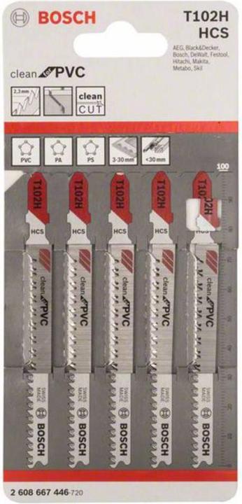 Image du produit Bosch Professional Zubehör Lame de scie sauteuse PRO Plastics PVC clean T102H, 100 mm, 5 pcs.