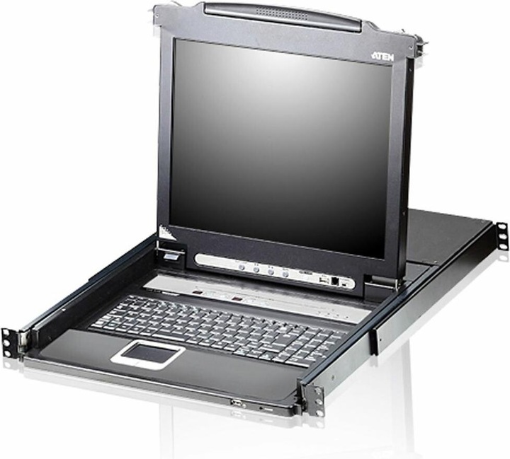 Actual product image Aten CL5708N 8-way KVMP switch with 19" display, USB, PS/2, 19-inch rack mounting, DE layout