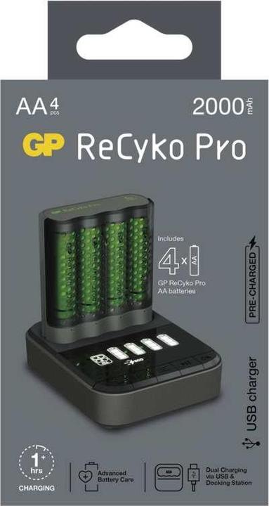 Produktbild GP Batteries GP Pro P461 nabíječka, USB, 60 min. + 4x AA Recyko+ 2700 (1 Stk., AA, AAA)