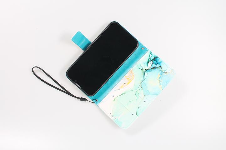 Produktbild PhoneLook Hülle Flip Wallet Liquid Color mit Magnet Verschluss Mint Wave (Apple iPhone 12, Realme 12 Pro+)