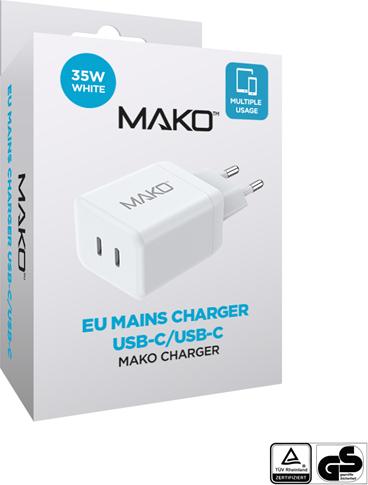 Actual product image Mako GaN2 EU Mains Charger USB-C/C (35 W, 2 ports)