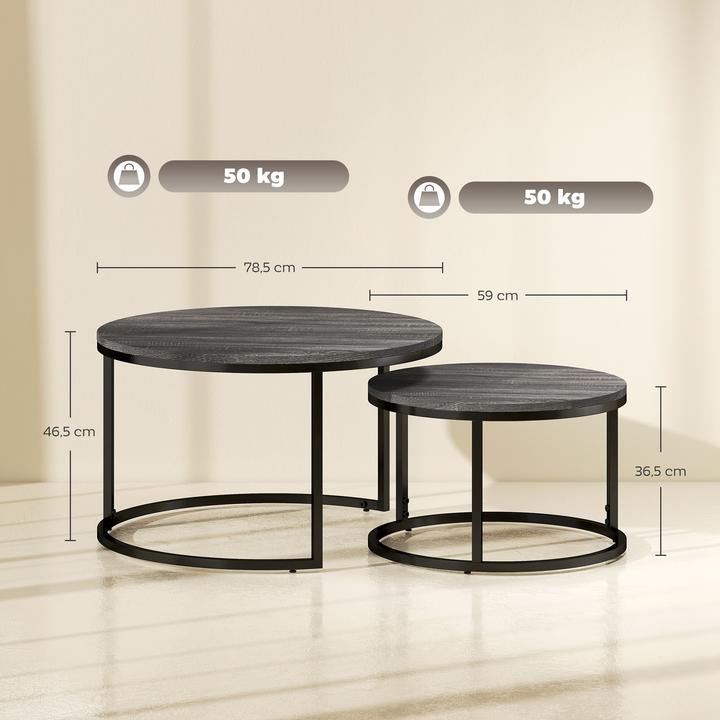 Image du produit Homcom Couchtisch Set MDF, Metall Schwarz