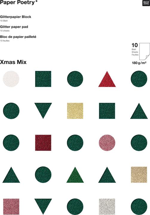 Produktbild Rico Design Glitterpapier "Xmas" (180 g/m², 10 x)