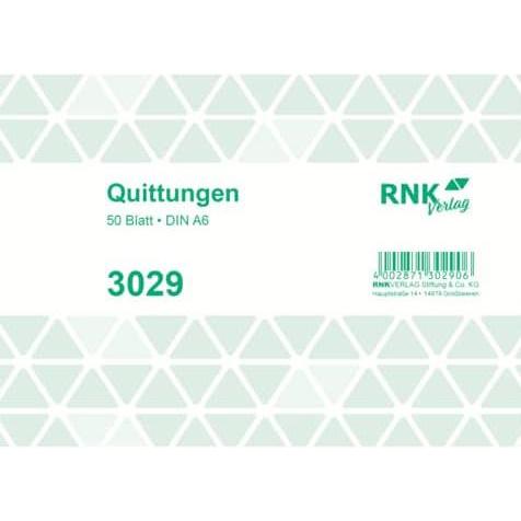 Rnk, Formular, Verlag Quittung mit MwSt. separat ausgewiesen, mit fortlaufenden Nummern Formularbuch 3029 (50 x)