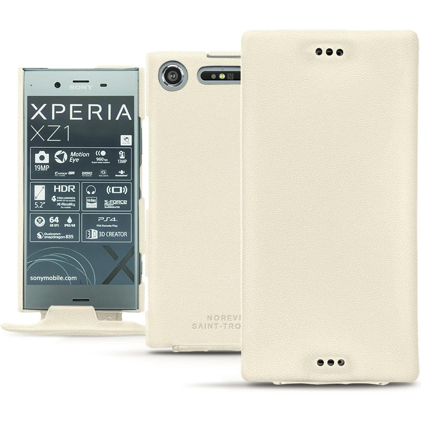 Noreve Lederschutzhülle vertikal (Sony Xperia XZ1), Smartphone Hülle, Weiss