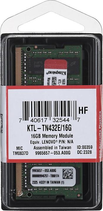 Image du produit Kingston Ddr4 Ecc Sodimm (1 x 16GB, 3200 MHz, RAM DDR4, SO-DIMM)